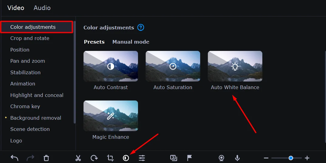 Color Adjustments in Movavi Video Editor