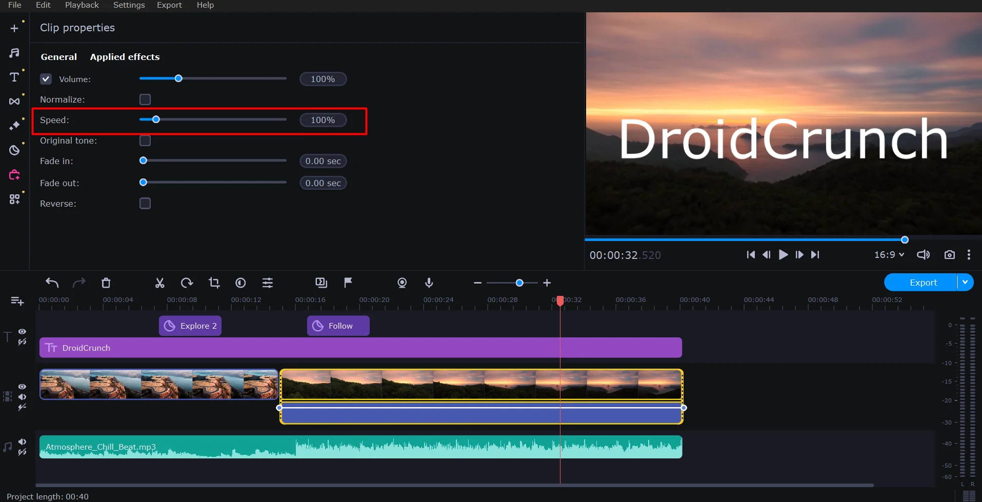 Speed Control In Movavi Video Editor